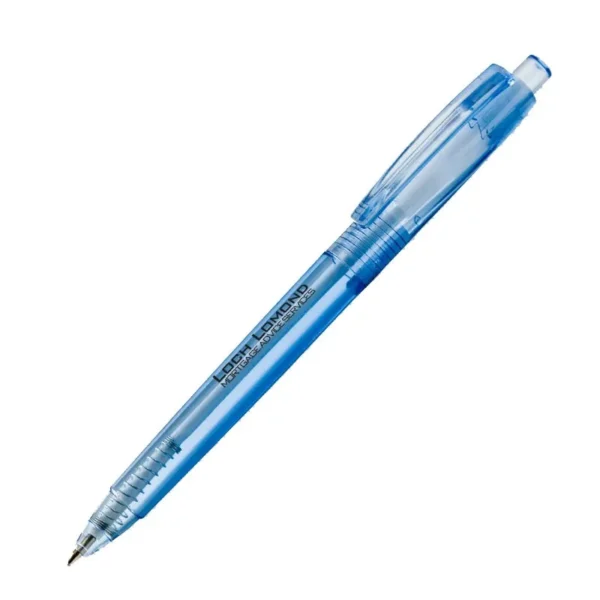 boligrafo de plástico reciclado translúcido color azul para regalo publicitario