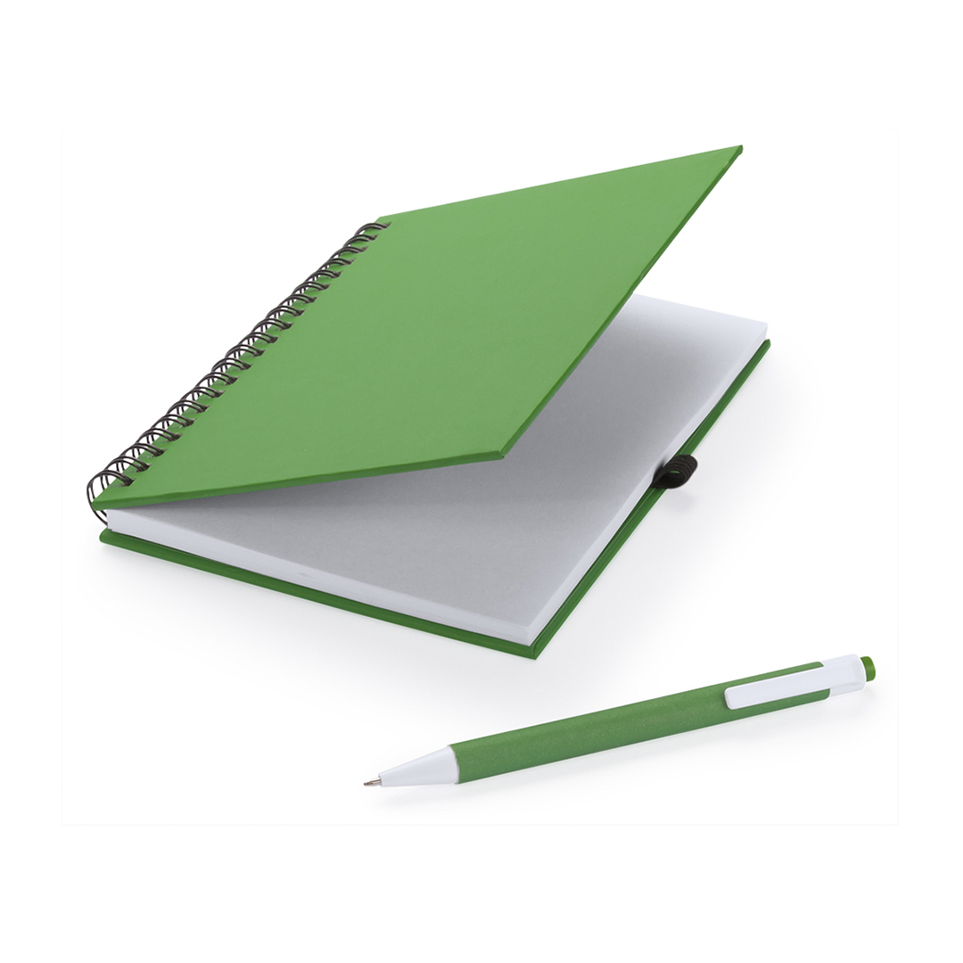 Libreta A5carton reciclado de colores con bolígrafo