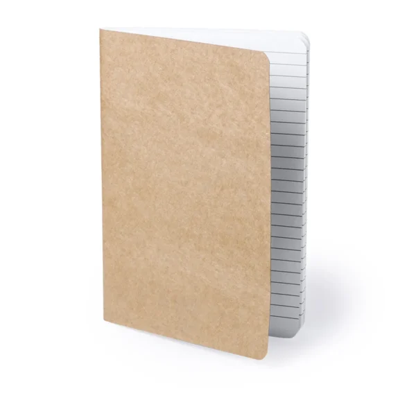 Libreta de tapas blandas tamaño A5 hojas lisas, práctica y versátil para personalizar con impresión a tinta. Papelería ecológica y sostenible para congresos y colegios