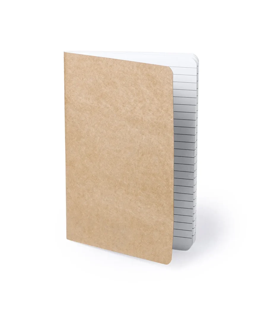 Libreta de tapas blandas tamaño A5 hojas lisas, práctica y versátil para personalizar con impresión a tinta. Papelería ecológica y sostenible para congresos y colegios