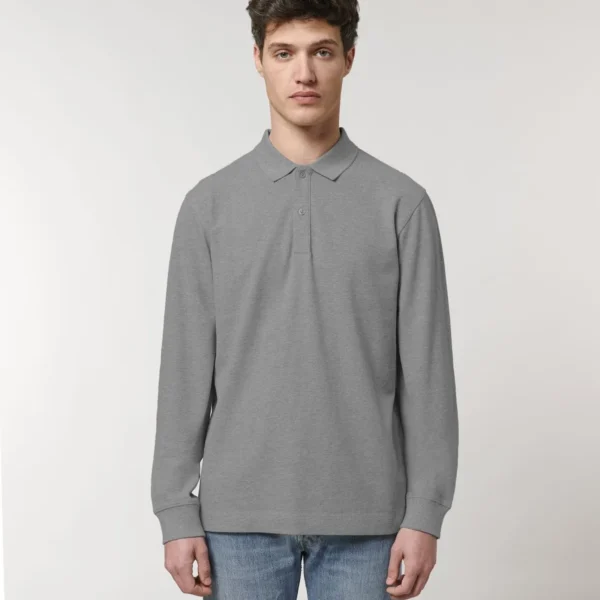 Polo elegante de calidad premium en algodón orgánico y de manga larga unisex personalizable con bordado o impresión perfecto como uniforme o ropa laboral