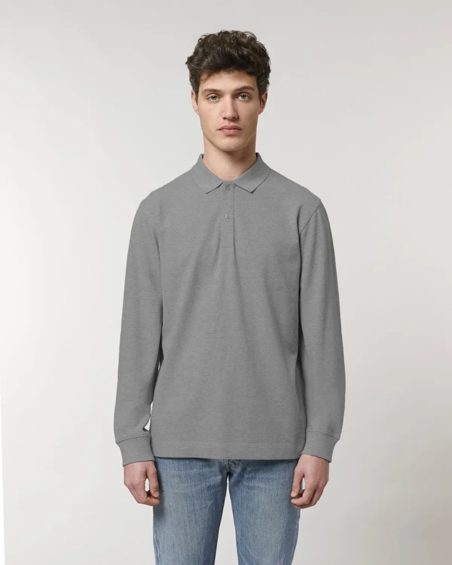 Polo elegante de calidad premium en algodón orgánico y de manga larga unisex personalizable con bordado o impresión perfecto como uniforme o ropa laboral