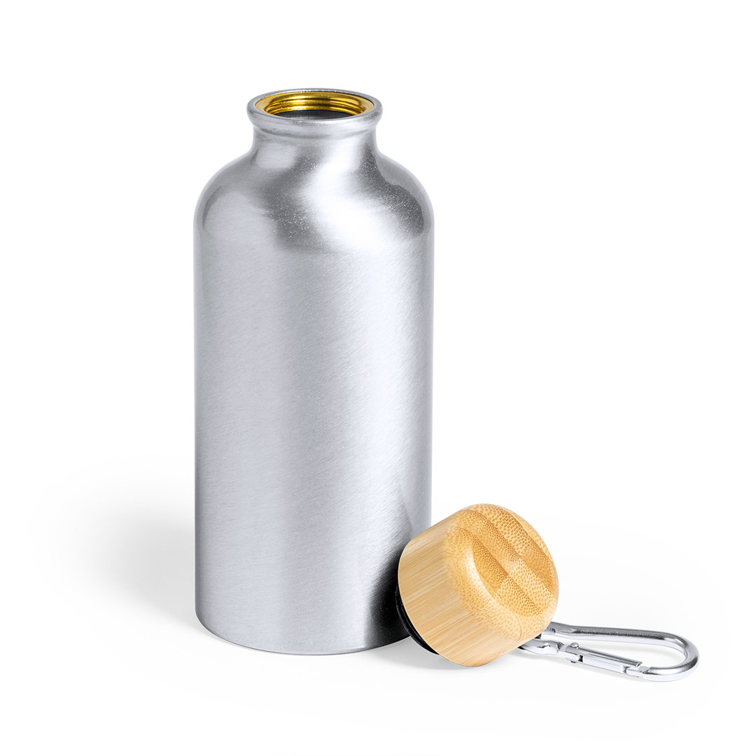Botella aluminio bambú+mosquetón
