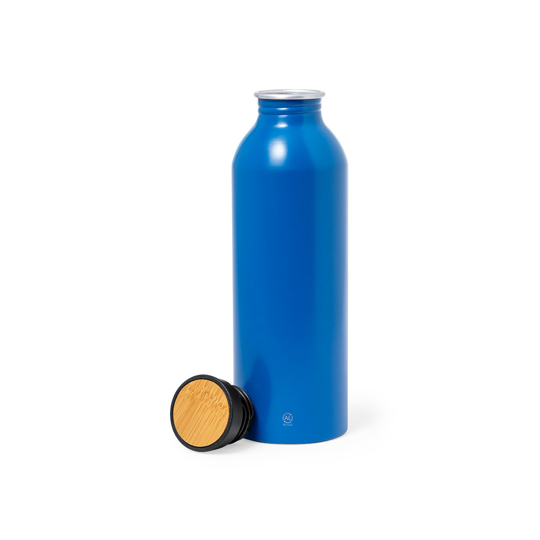 Botella aluminio reciclado y detalle tapa en bambú
