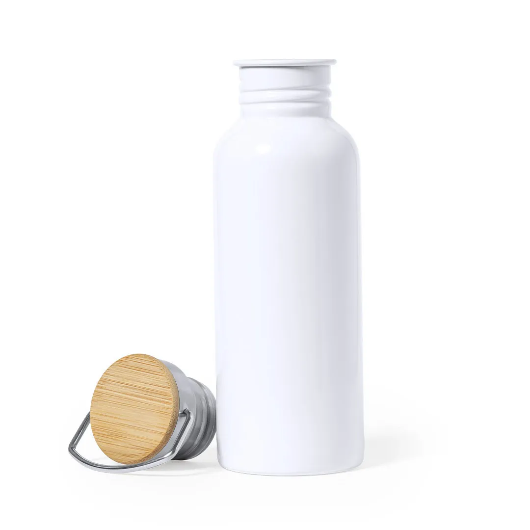 Botella personalizada de acero inoxidable tapón de rosca de bambú con asa impresión a todo color con sublimación