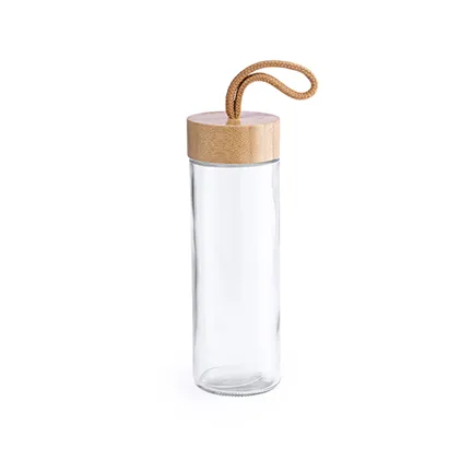 Botella de cristal con tapa de bambú personalizada con impresión