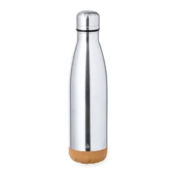 Botella termo de acero inoxidable de doble pared aislante con elegante base de corcho, termo personalizado con tu logo