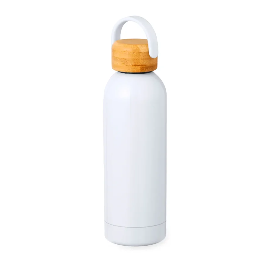 Termo de acero inoxidable con doble pared aislante para bebidas frías o calientes, personalizado a todo color con sublimación acabado blanco brillo