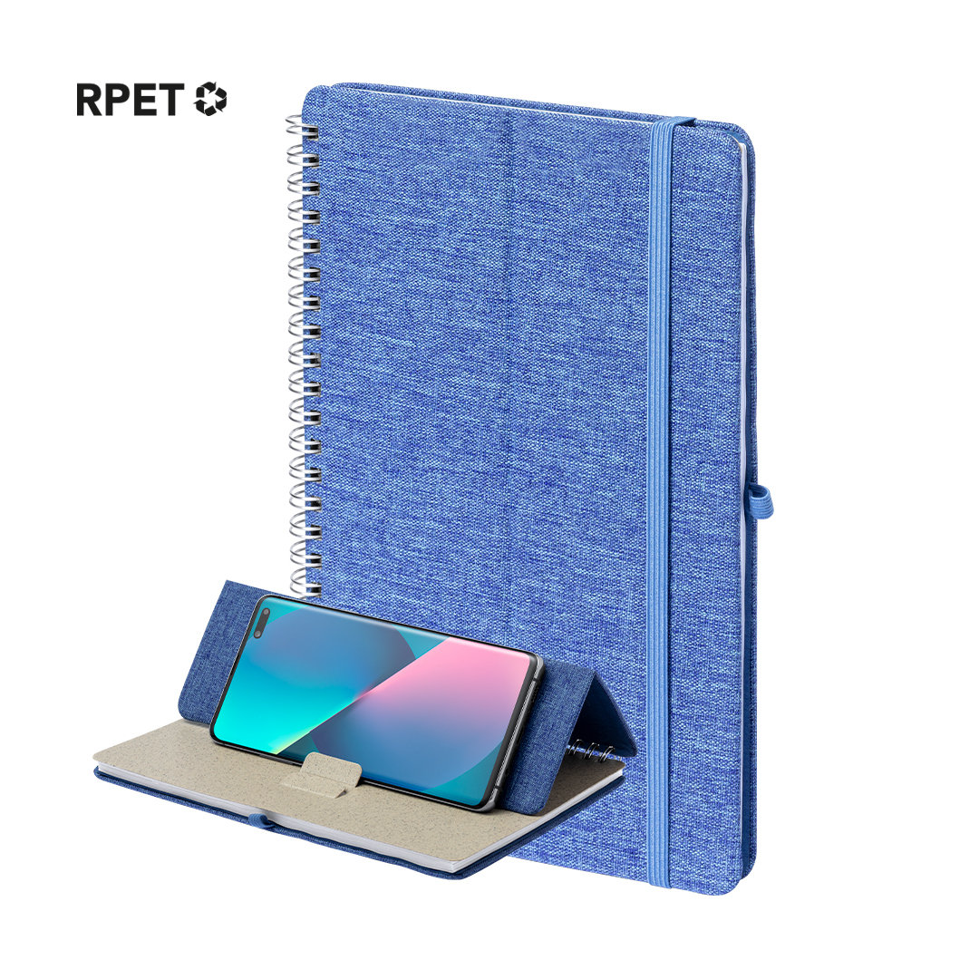 Libreta reciclada RPET con soporte para móvil