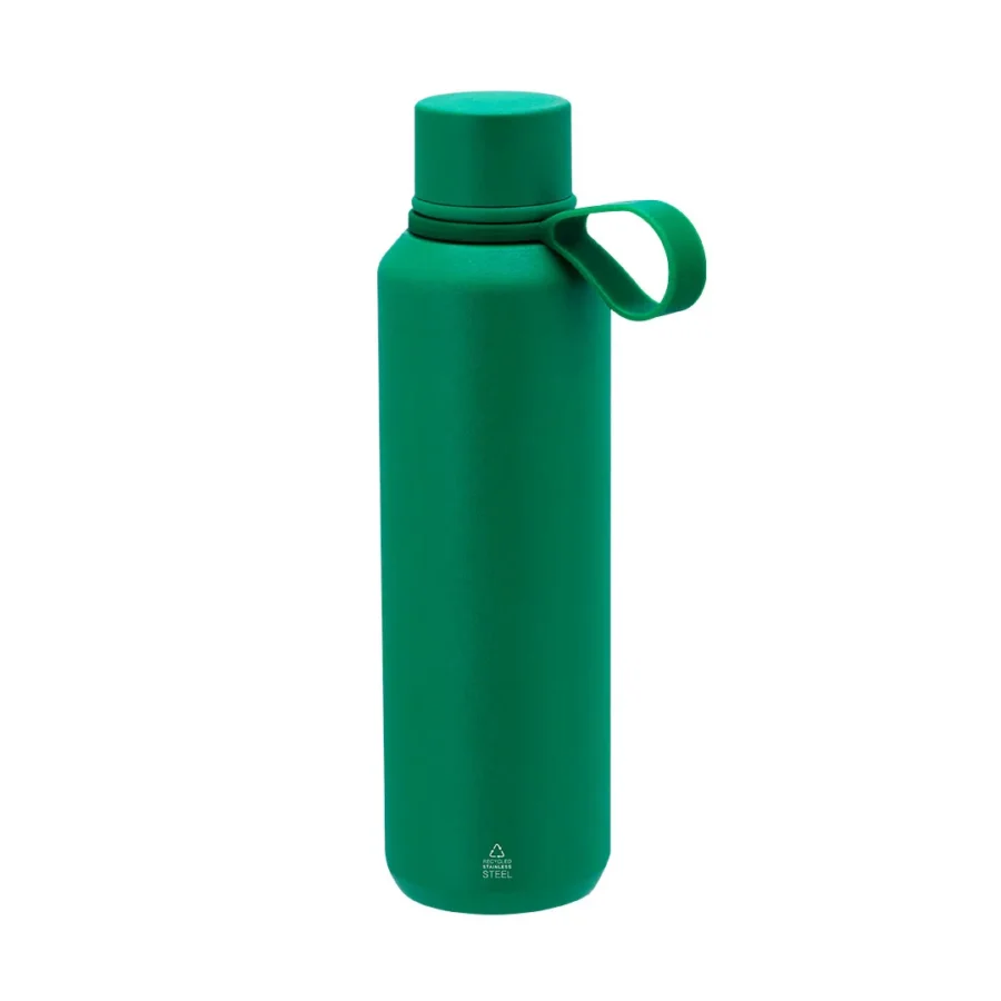 Botella termo de acero inoxidable reciclado pared aislante y asa de agarre distintivo reciclado