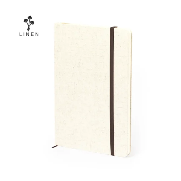Elegante libreta ecológica con portadas fabricadas en lino natural material sostenible y biodegradable perfecto como bloc de notas para uso personal y profesional con personalización a medida