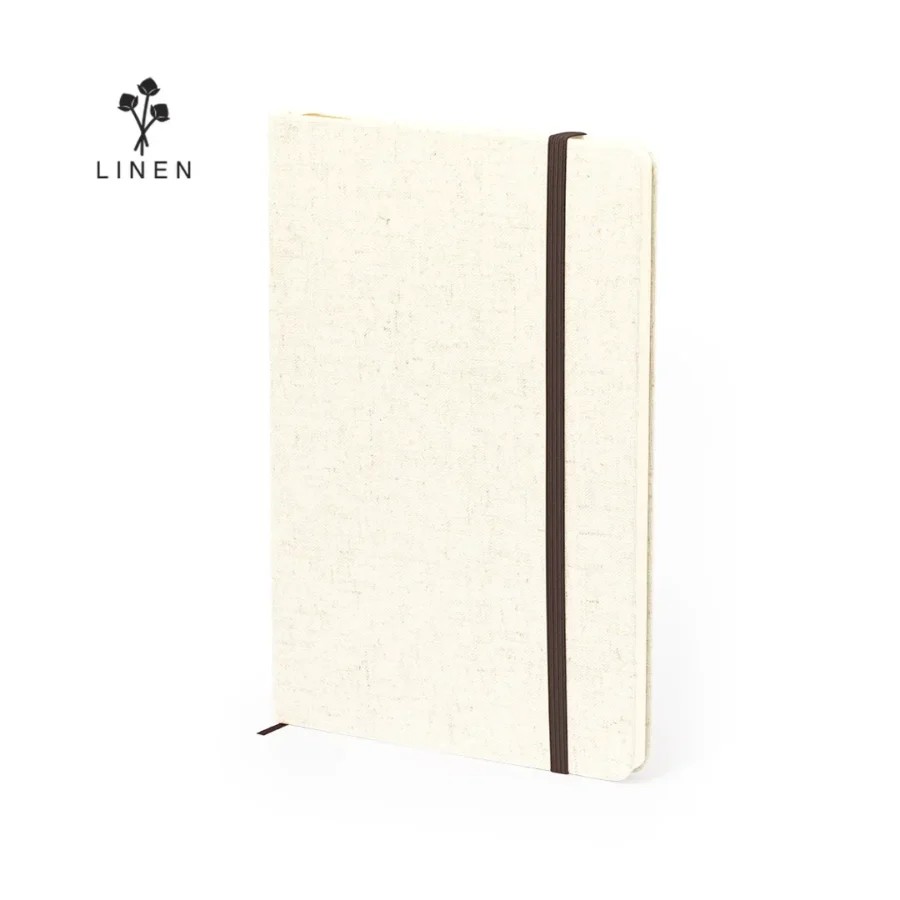 Elegante libreta ecológica con portadas fabricadas en lino natural material sostenible y biodegradable perfecto como bloc de notas para uso personal y profesional con personalización a medida