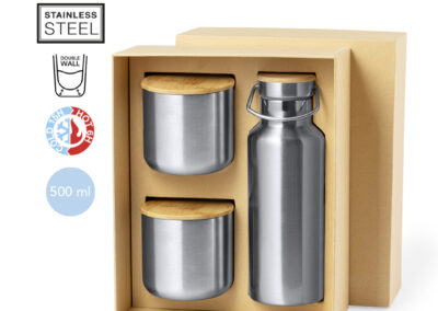 set de tazas y botella de acero inoxidable para regalo empresa