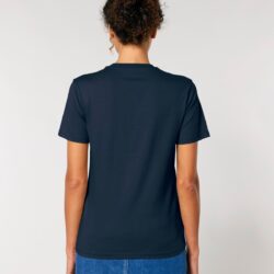 Espalda de una camiseta azul marino de algodón orgánico, corte unisex
